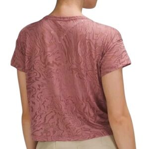 LULULEMON Cate Tee Waist Length Top Burnout Semi Sheer Mauve Pink Size 10